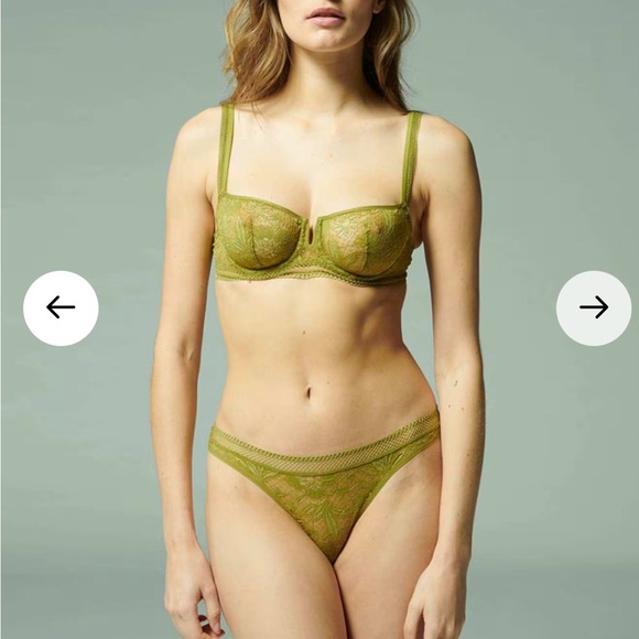 Simone Perele Vertige Green Half Cup Lace Bra Bustier Dainty Lingerie Sexy 34D - Picture 3 of 12